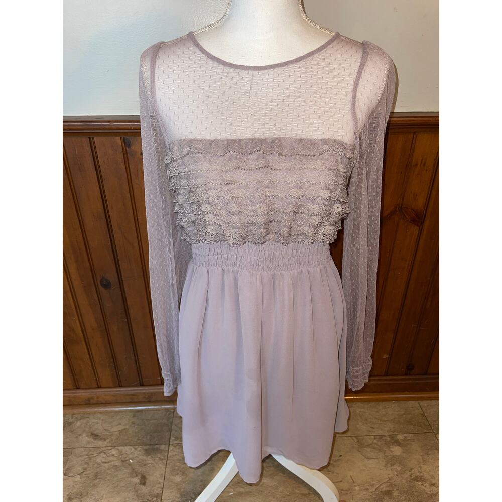 Womens Free People Sheer Lace Lavender Mini Dress‎ Keyhole Size 10